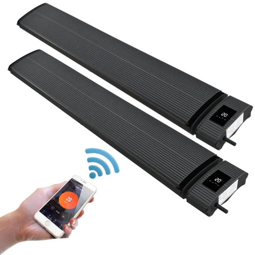 Two RADtec E32rw WiFi Smart Controlled Zero Light Patio Heaters – Black Wall or Ceiling Mounted Electric Infrared Heaters with Smartphone App Control