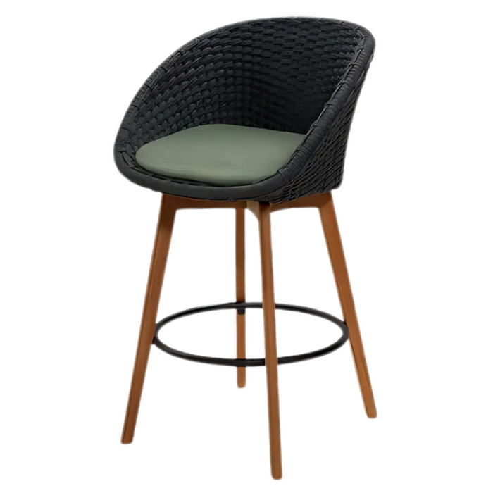 cane-line peacock bar chair in Dark Grey, Medium Flat Cane-line Soft Rope w/Teak chair with Dark Green, Cane-line Link cushion