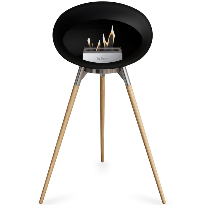 Le Feu Black Dome Bioethanol Fireplace ground high polished steel bowl, soaptreated legs and steel burner