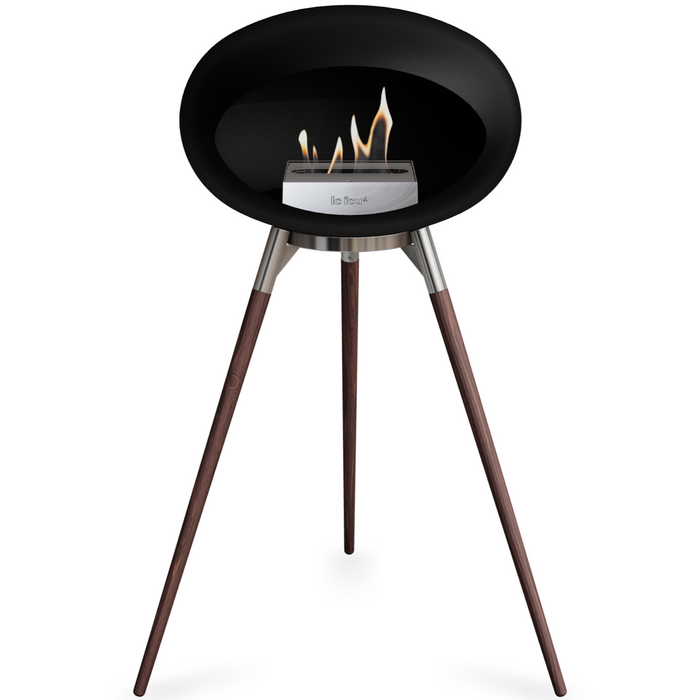Le Feu Black Dome Bioethanol Fireplace ground high polished steel bowl, smoked legs and steel burner