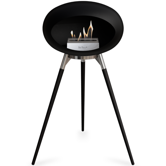 Le Feu Black Dome Bioethanol Fireplace ground high polished steel bowl, black legs and steel burner