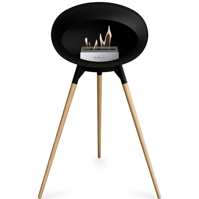 Le Feu Black Dome Bioethanol Fireplace ground high black bowl, soaptreated legs and steel burner
