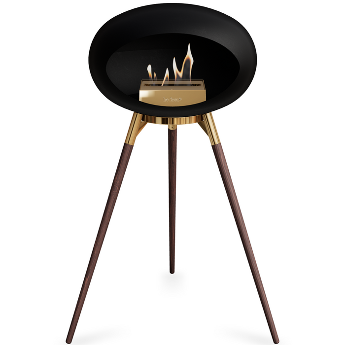 Le Feu Black Dome Bioethanol Fireplace ground high rose gold bowl, smoked legs and rose gold burner
