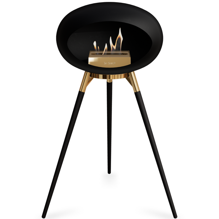 Le Feu Black Dome Bioethanol Fireplace ground high rose gold bowl, black legs and rose gold burner