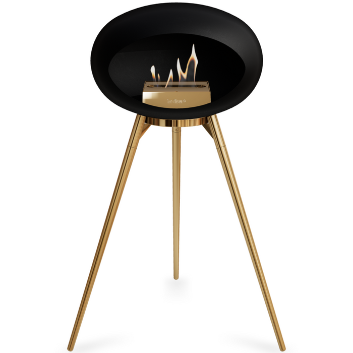 Le Feu Black Dome Bioethanol Fireplace ground high rose gold bowl, rose gold legs and rose gold burner