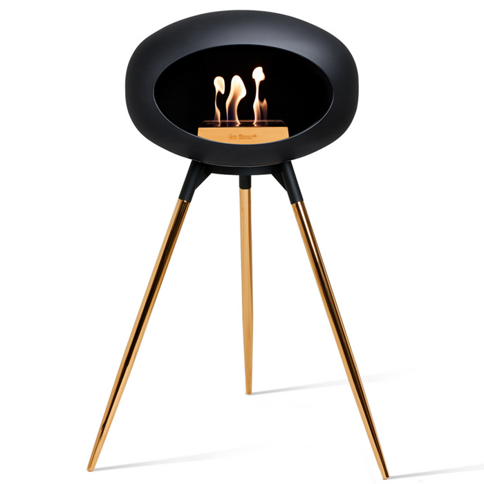 Le Feu Black Dome Bioethanol Fireplace ground high black bowl, rose gold legs and rose gold burner