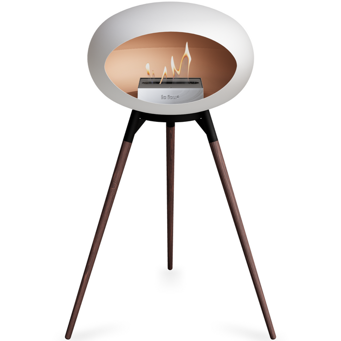 Le Feu White Dome Bioethanol Fireplace ground high black bowl, smoked legs and steel burner