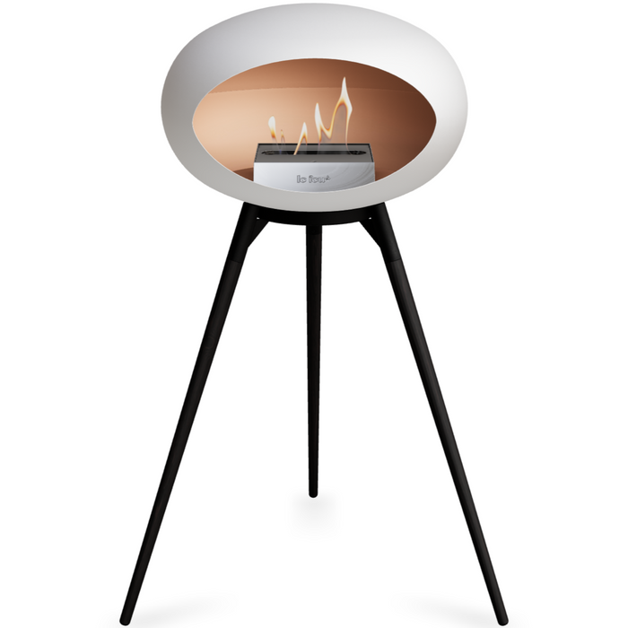 Le Feu White Dome Bioethanol Fireplace ground high black bowl, black legs and steel burner