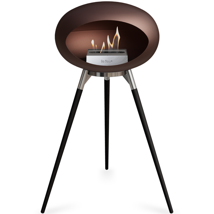 Le Feu Mocca Dome Bioethanol Fireplace ground high polished steel bowl, black legs and steel burner
