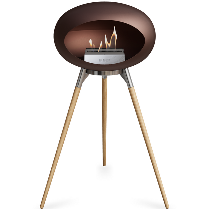 Le Feu Mocca Dome Bioethanol Fireplace ground high polished steel bowl, soaptreated legs and steel burner