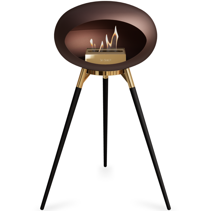 Le Feu Mocca Dome Bioethanol Fireplace ground high rose gold bowl, black legs and rose gold burner