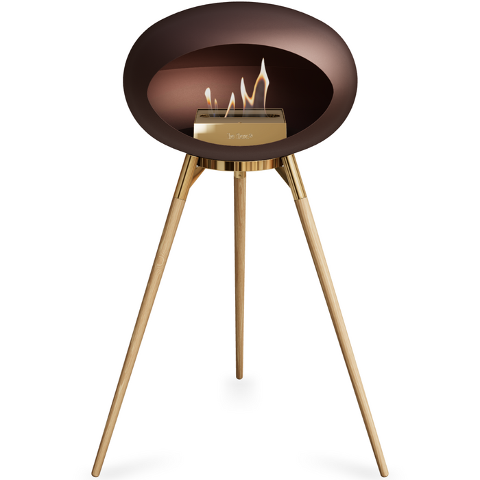 Le Feu Mocca Dome Bioethanol Fireplace ground high rose gold bowl, soaptreated legs and rose gold burner