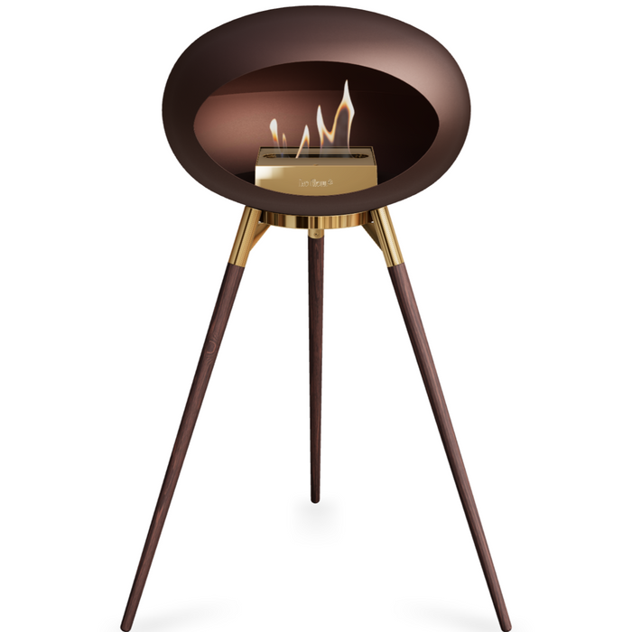 Le Feu Mocca Dome Bioethanol Fireplace ground high rose gold bowl, smoked legs and rose gold burner
