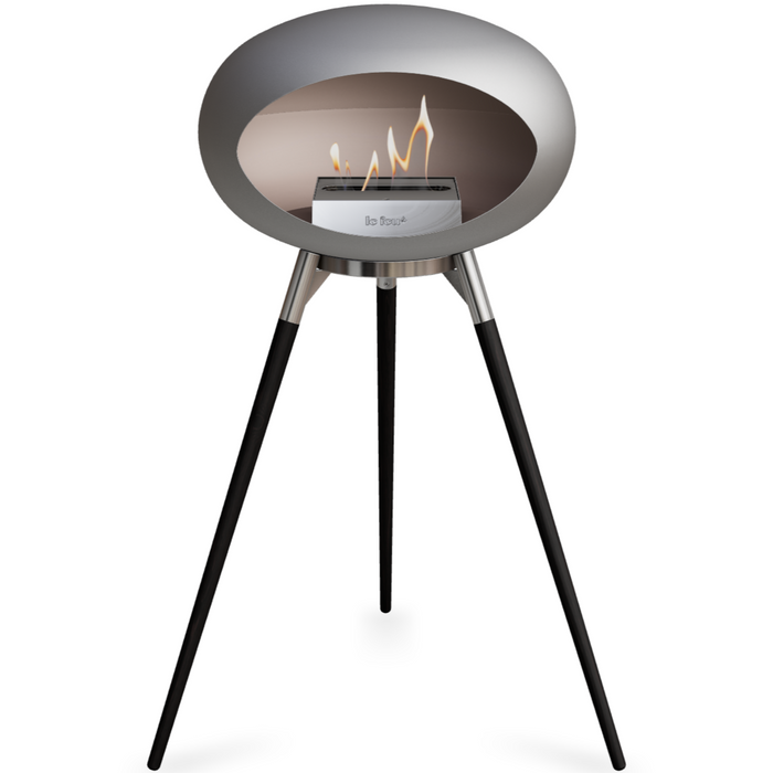 Le Feu Nickle Dome Bioethanol Fireplace ground high polished steel bowl, black legs and steel burner