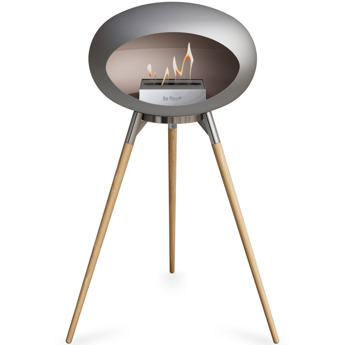 Le Feu Nickle Dome Bioethanol Fireplace ground high polished steel bowl, soaptreated legs and steel burner