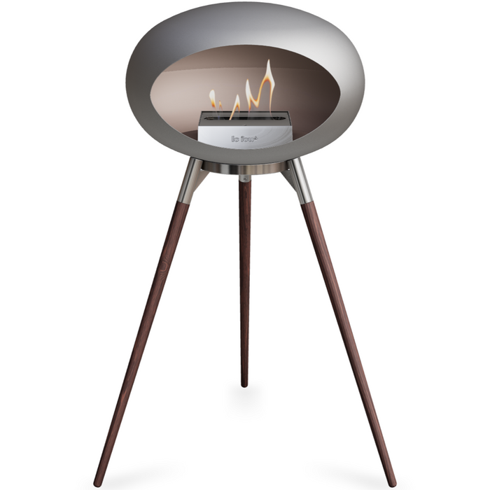 Le Feu Nickle Dome Bioethanol Fireplace ground high polished steel bowl, smoked legs and steel burner