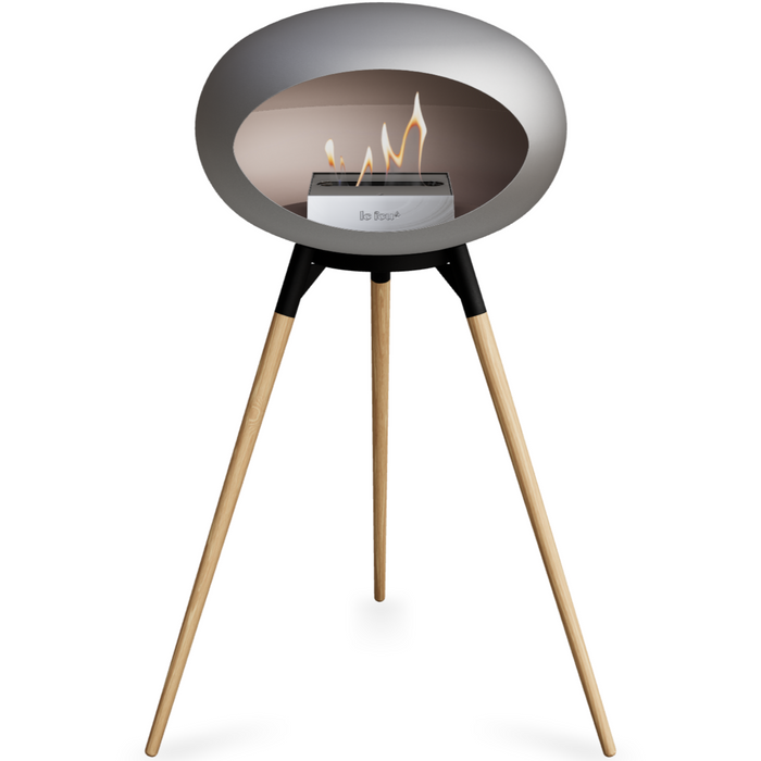 Le Feu Nickle Dome Bioethanol Fireplace ground high black bowl, soaptreated legs and steel burner