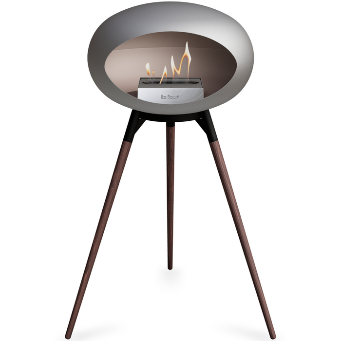 Le Feu Nickle Dome Bioethanol Fireplace ground high black bowl, smoked legs and steel burner