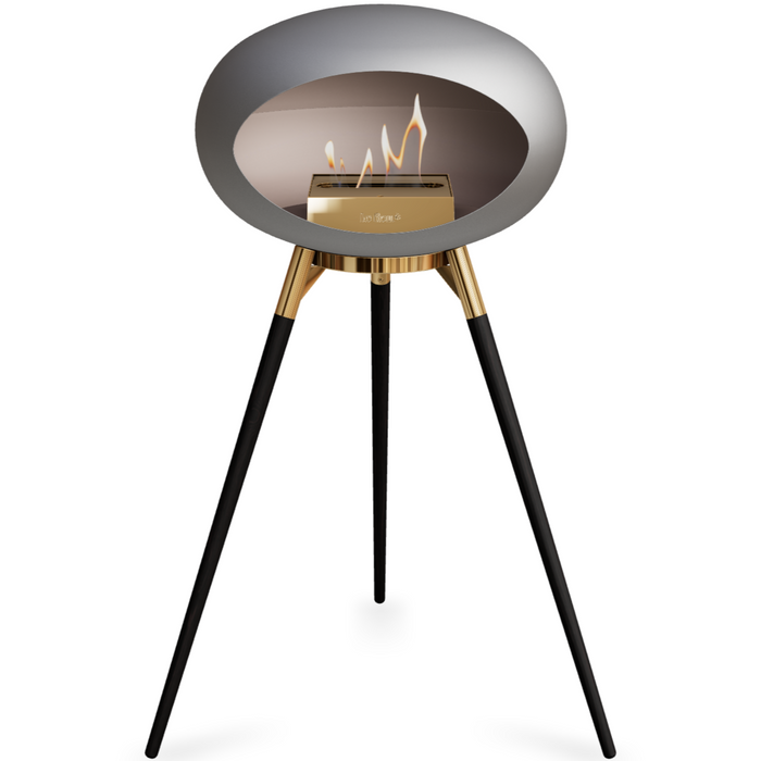 Le Feu Nickle Dome Bioethanol Fireplace ground high rose gold bowl, black legs and rose gold burner
