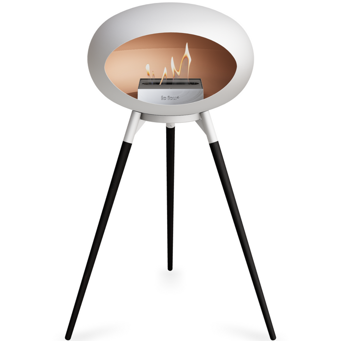 Le Feu White Dome Bioethanol Fireplace ground high white bowl, black legs and steel burner
