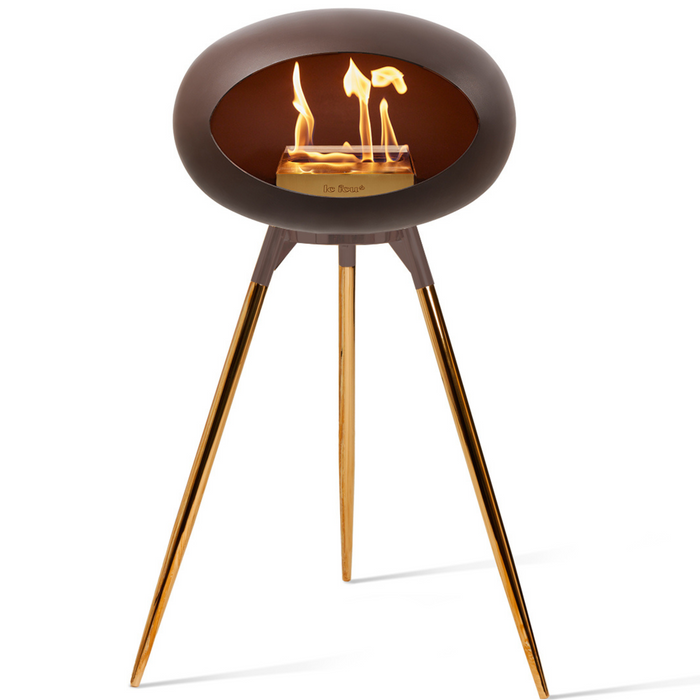 Le Feu Mocca Dome Bioethanol Fireplace ground high mocca bowl, rose gold legs and rose gold burner