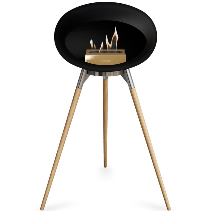 Le Feu Black Dome Bioethanol Fireplace ground high polished steel bowl, soaptreated legs and rose gold burner
