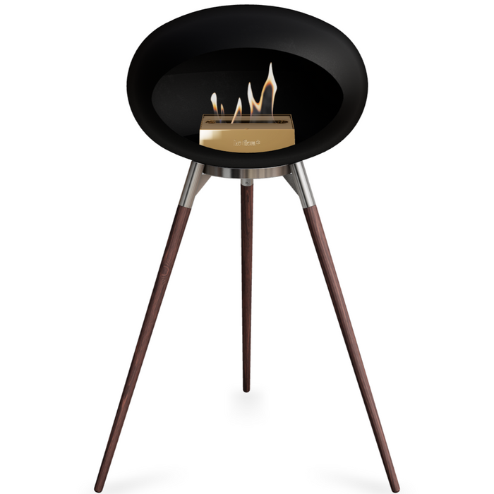 Le Feu Black Dome Bioethanol Fireplace ground high polished steel bowl, smoked legs and rose gold burner