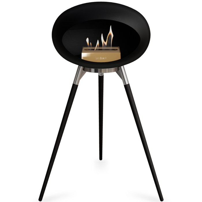 Le Feu Black Dome Bioethanol Fireplace ground high polished steel bowl, black legs and rose gold burner