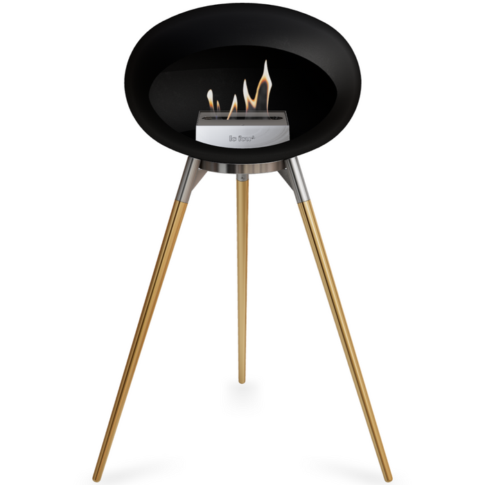 Le Feu Black Dome Bioethanol Fireplace ground high polished steel bowl, black legs and steel burner
