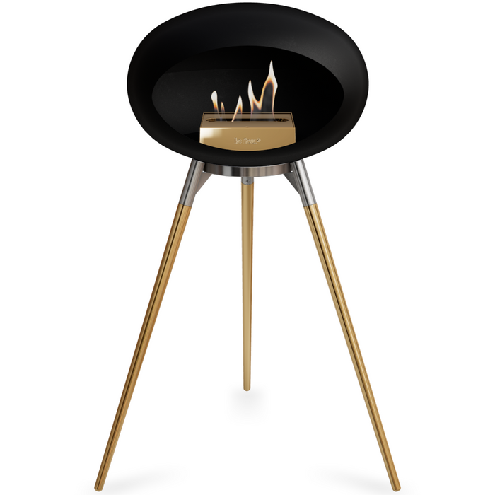 Le Feu Black Dome Bioethanol Fireplace ground high polished steel bowl, rose gold legs and rose gold burner
