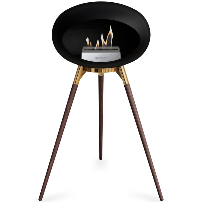 Le Feu Black Dome Bioethanol Fireplace ground high rose gold bowl, smoked legs and steel burner