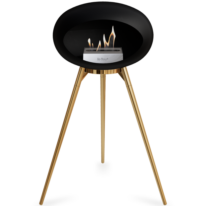Le Feu Black Dome Bioethanol Fireplace ground high rose gold bowl, rose gold legs and steel burner