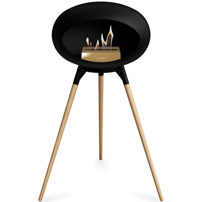 Le Feu Black Dome Bioethanol Fireplace ground high black bowl, soaptreated legs and rose gold burner