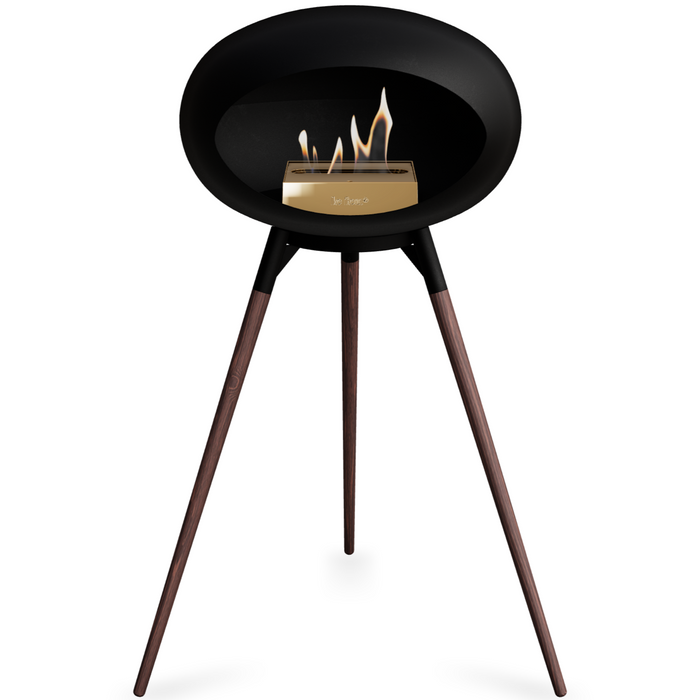 Le Feu Black Dome Bioethanol Fireplace ground high black bowl, smoked legs and rose gold burner