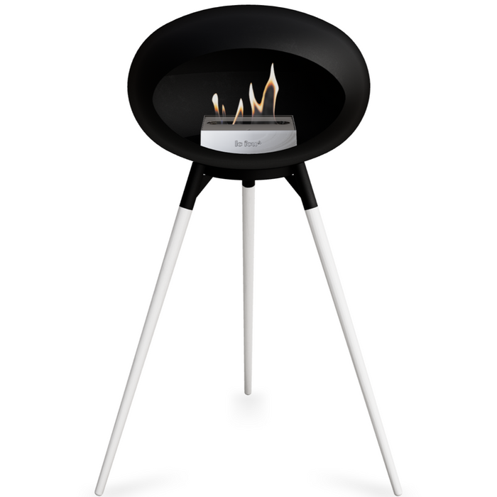 Le Feu Black Dome Bioethanol Fireplace ground high black bowl, white legs and steel burner