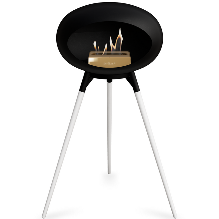 Le Feu Black Dome Bioethanol Fireplace ground high black bowl, white legs and rose gold burner