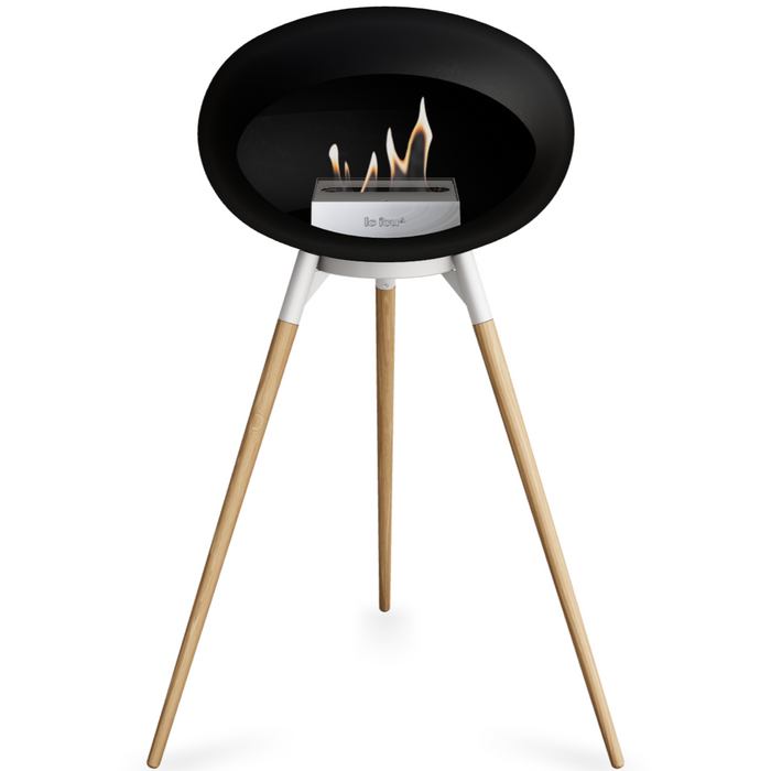 Le Feu Black Dome Bioethanol Fireplace ground high white bowl, soaptreated legs and steel burner