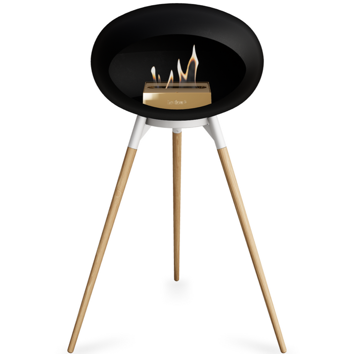 Le Feu Black Dome Bioethanol Fireplace ground high white bowl, soaptreated legs and rose gold burner