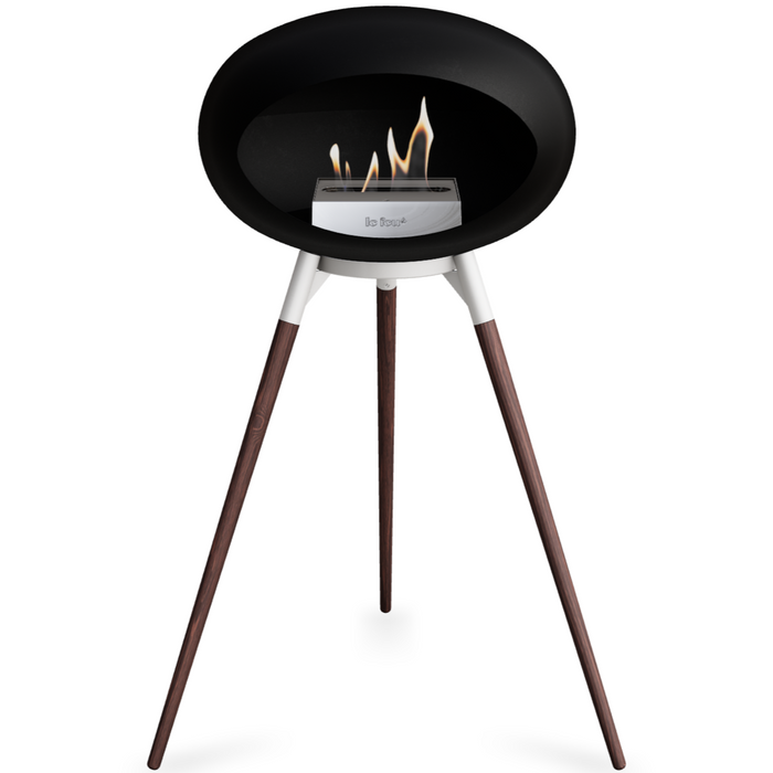 Le Feu Black Dome Bioethanol Fireplace ground high white bowl, smoked legs and steel burner