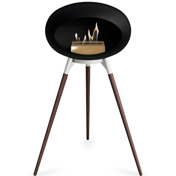 Le Feu Black Dome Bioethanol Fireplace ground high white bowl, smoked legs and rose gold burner