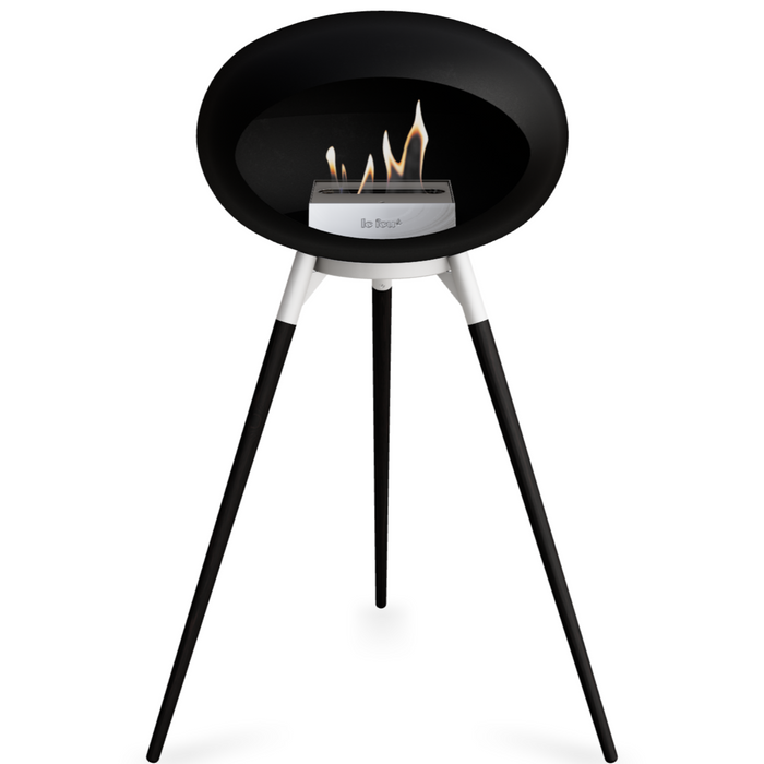 Le Feu Black Dome Bioethanol Fireplace ground high white bowl, black legs and steel burner
