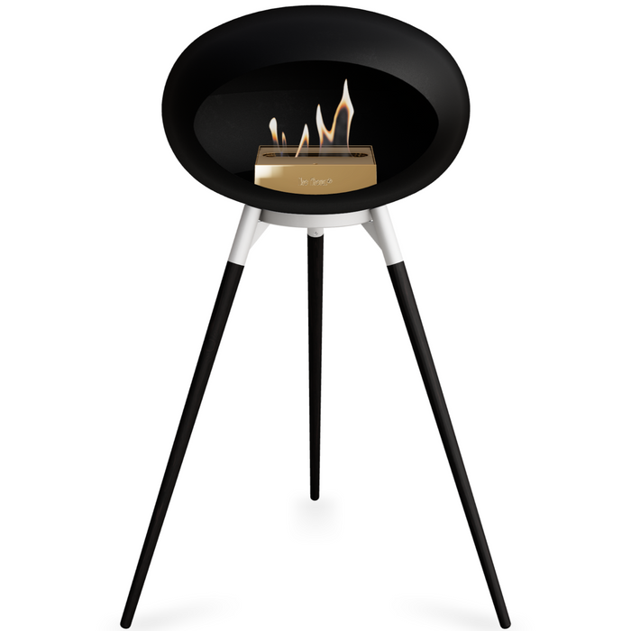 Le Feu Black Dome Bioethanol Fireplace ground high white bowl, black legs and rose gold burner