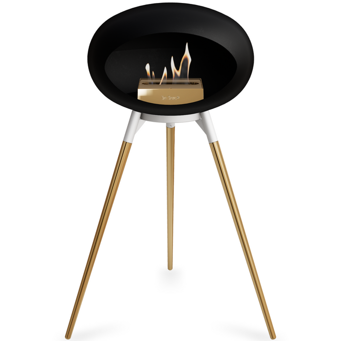 Le Feu Black Dome Bioethanol Fireplace ground high white bowl, rose gold legs and rose gold burner