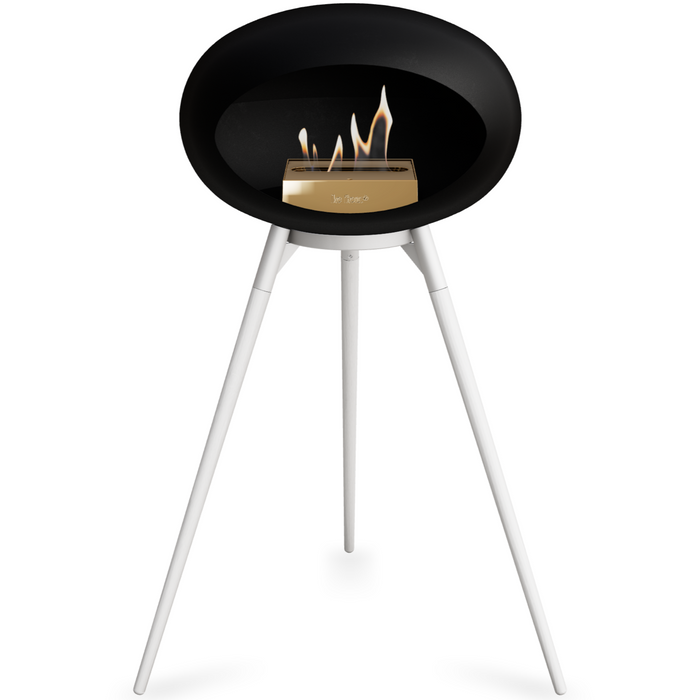 Le Feu Black Dome Bioethanol Fireplace ground high white bowl, white legs and rose gold burner