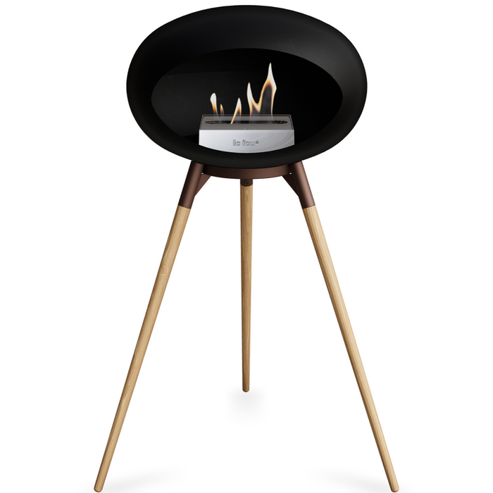 Le Feu Black Dome Bioethanol Fireplace ground high mocca bowl, soaptreated legs and steel burner
