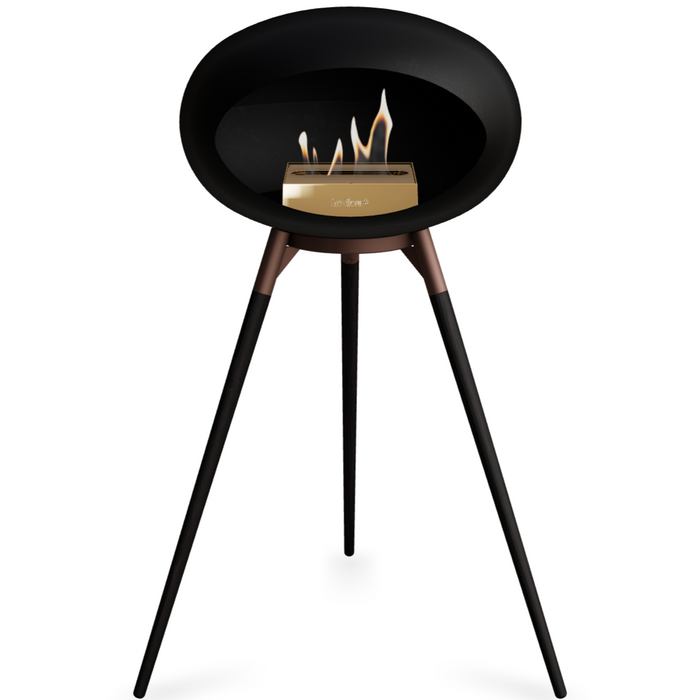 Le Feu Black Dome Bioethanol Fireplace ground high mocca bowl, black legs and rose gold burner