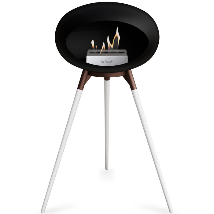 Le Feu Black Dome Bioethanol Fireplace ground high mocca bowl, white legs and steel burner