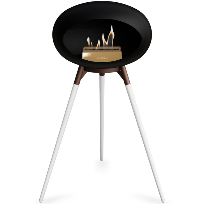 Le Feu Black Dome Bioethanol Fireplace ground high mocca bowl, white legs and rose gold burner