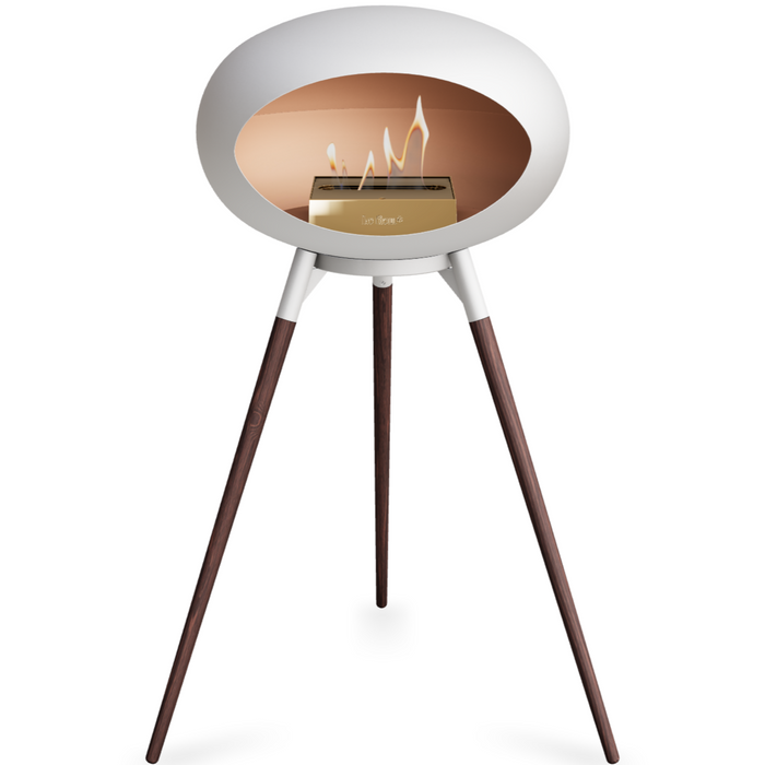 Le Feu White Dome Bioethanol Fireplace ground high white bowl, smoked legs and rose gold burner