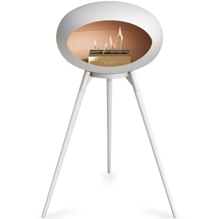Le Feu White Dome Bioethanol Fireplace ground high white bowl, white legs and rose gold burner